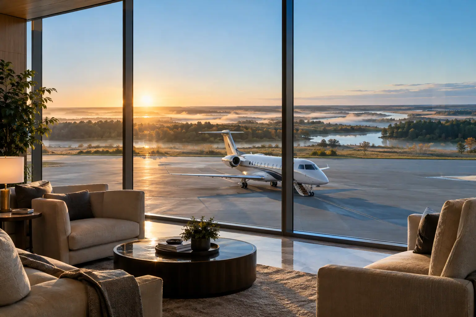 Private terminal lounge overlooking the ramp