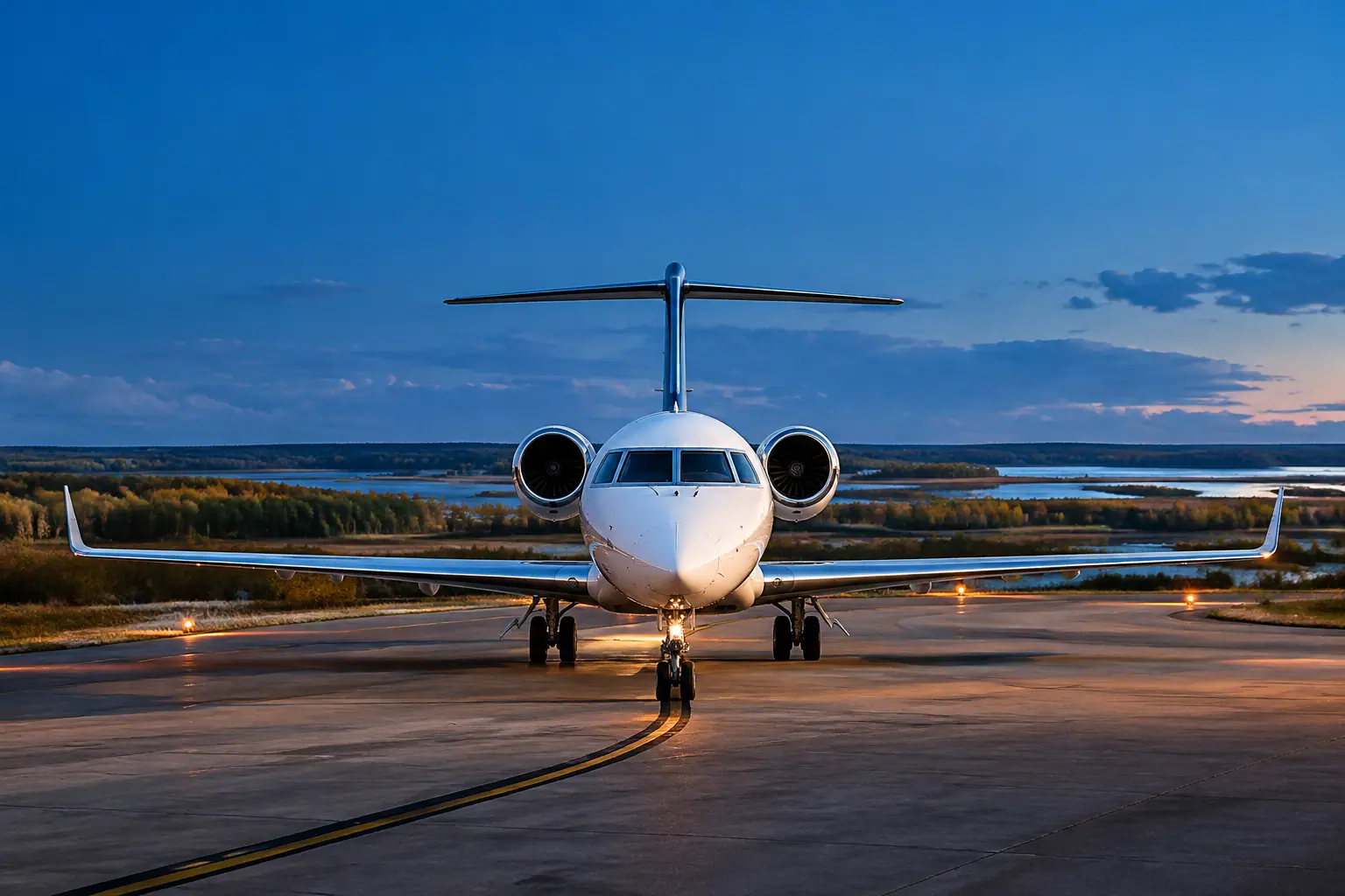 Super-midsize jet on the ramp