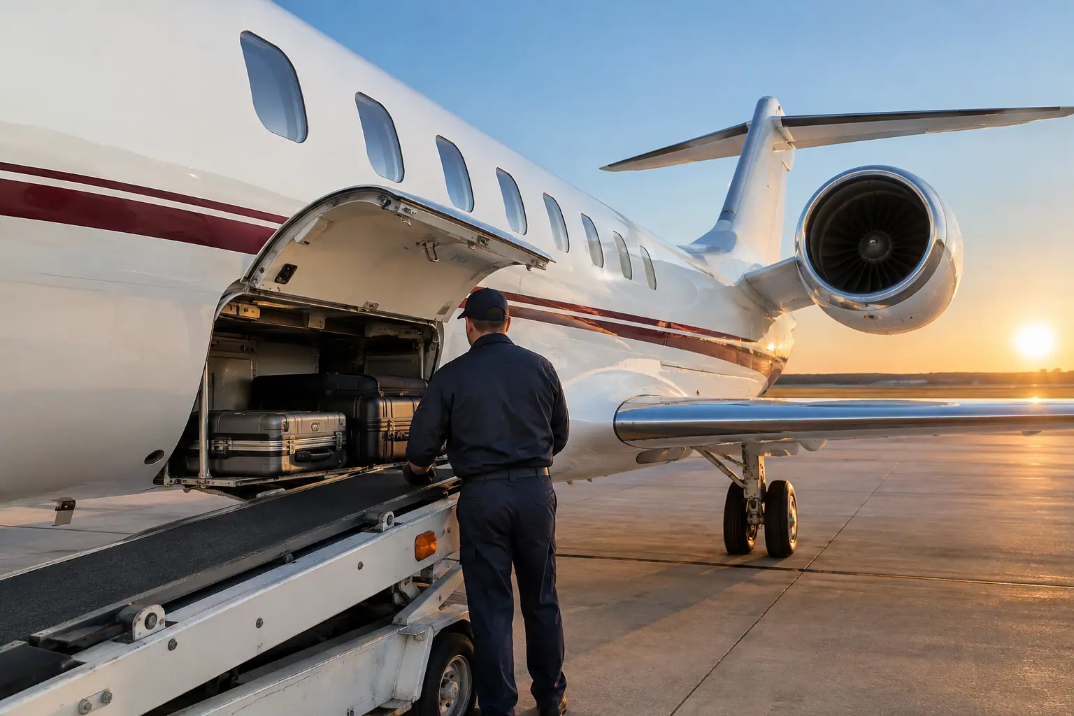 Bags loaded into a private jet