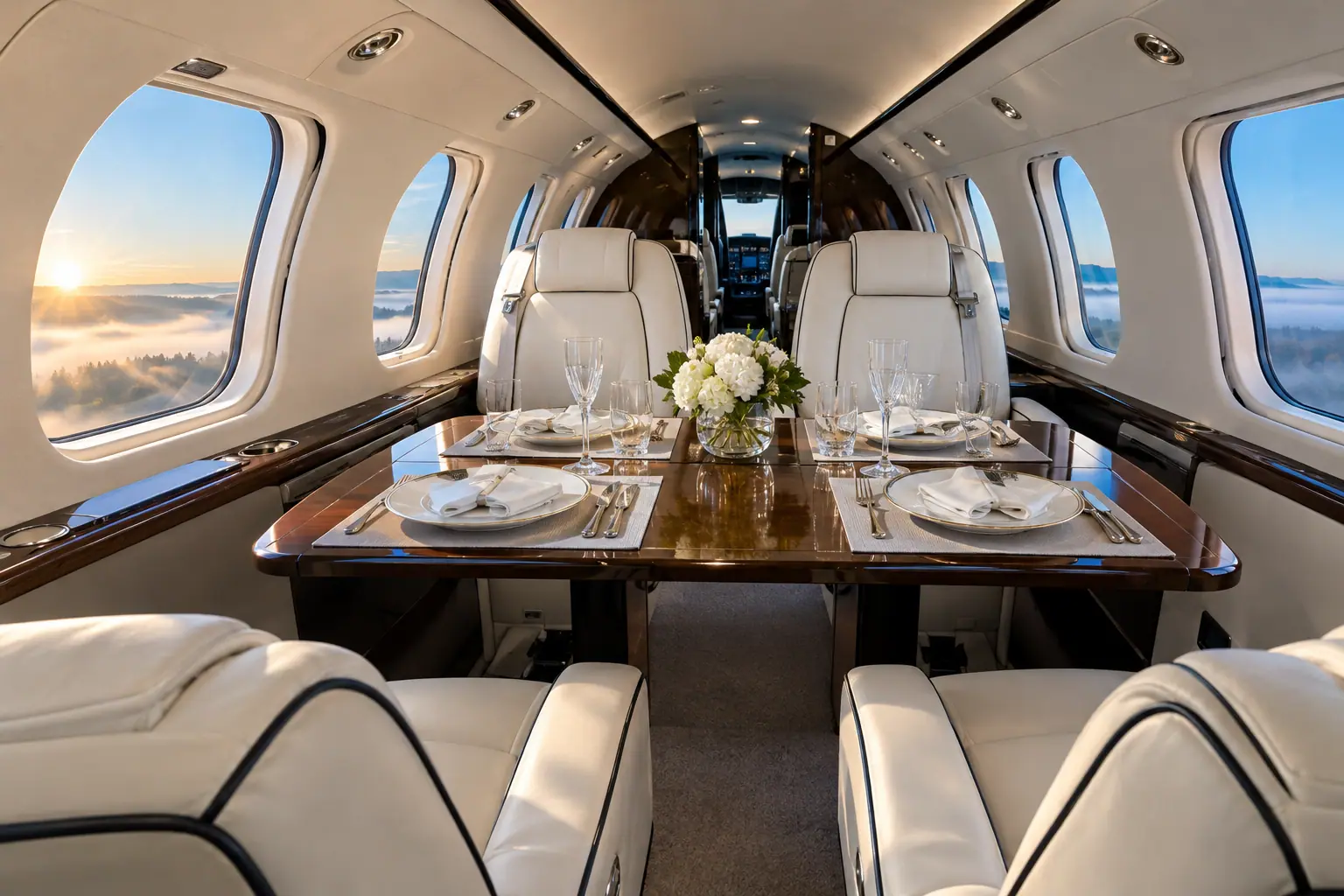 Super-midsize jet cabin interior